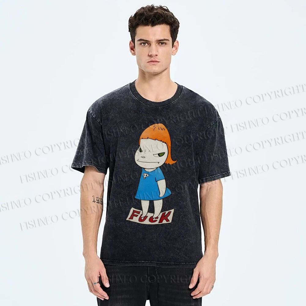 Unisex Yoshitomo Nara Fuck Girl Printed Washed Tee