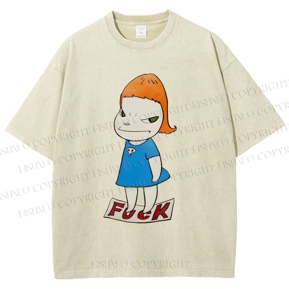 Unisex Yoshitomo Nara Fuck Girl Printed Washed Tee