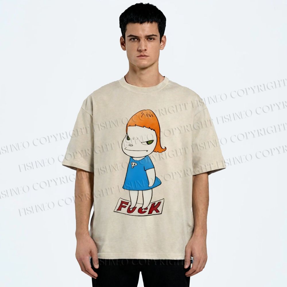 Unisex Yoshitomo Nara Fuck Girl Printed Washed Tee