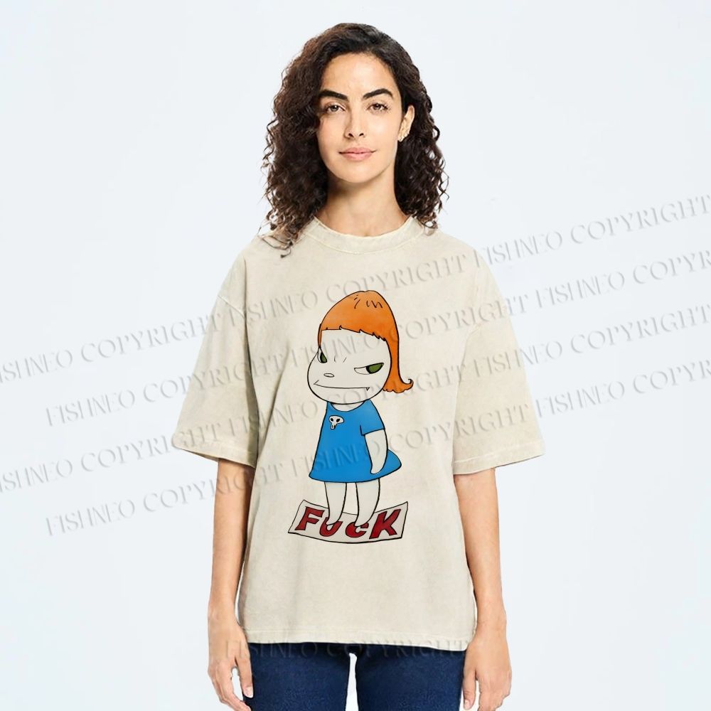 Unisex Yoshitomo Nara Fuck Girl Printed Washed Tee
