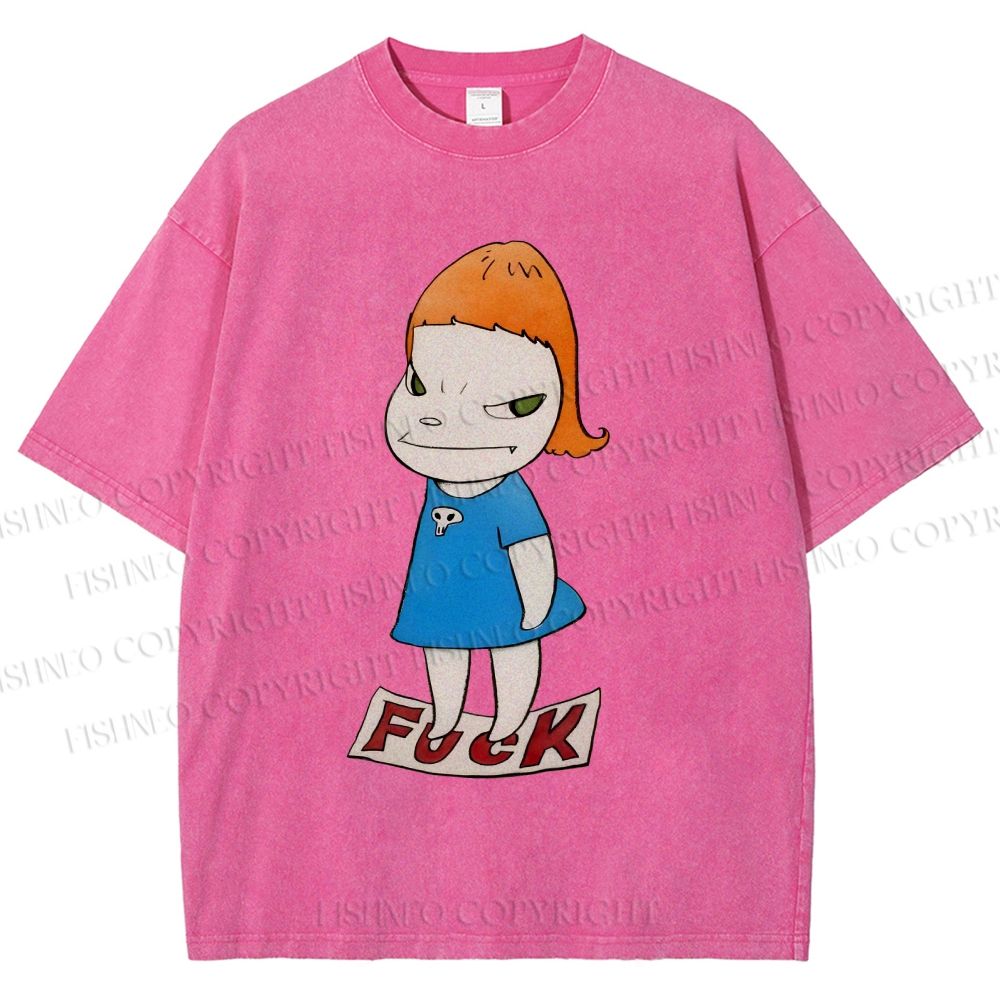 Unisex Yoshitomo Nara Fuck Girl Printed Washed Tee