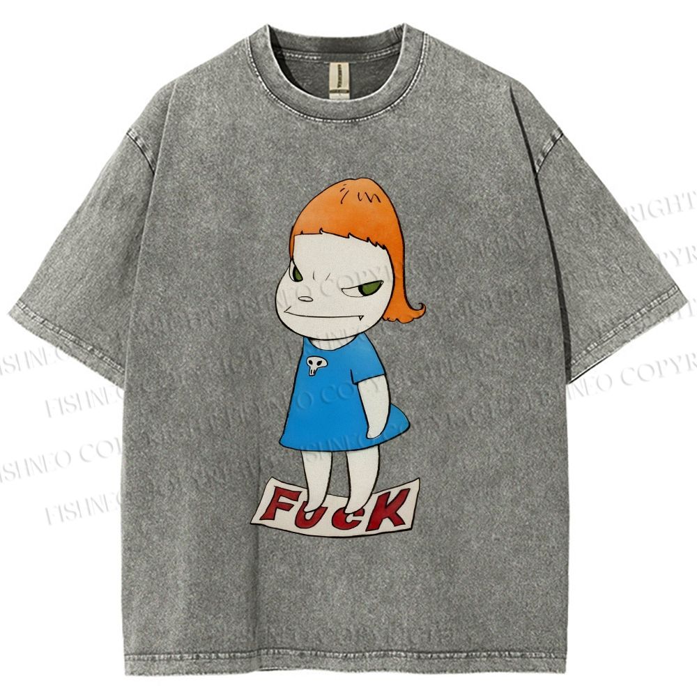 Unisex Yoshitomo Nara Fuck Girl Printed Washed Tee