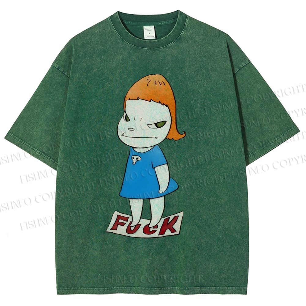 Unisex Yoshitomo Nara Fuck Girl Printed Washed Tee
