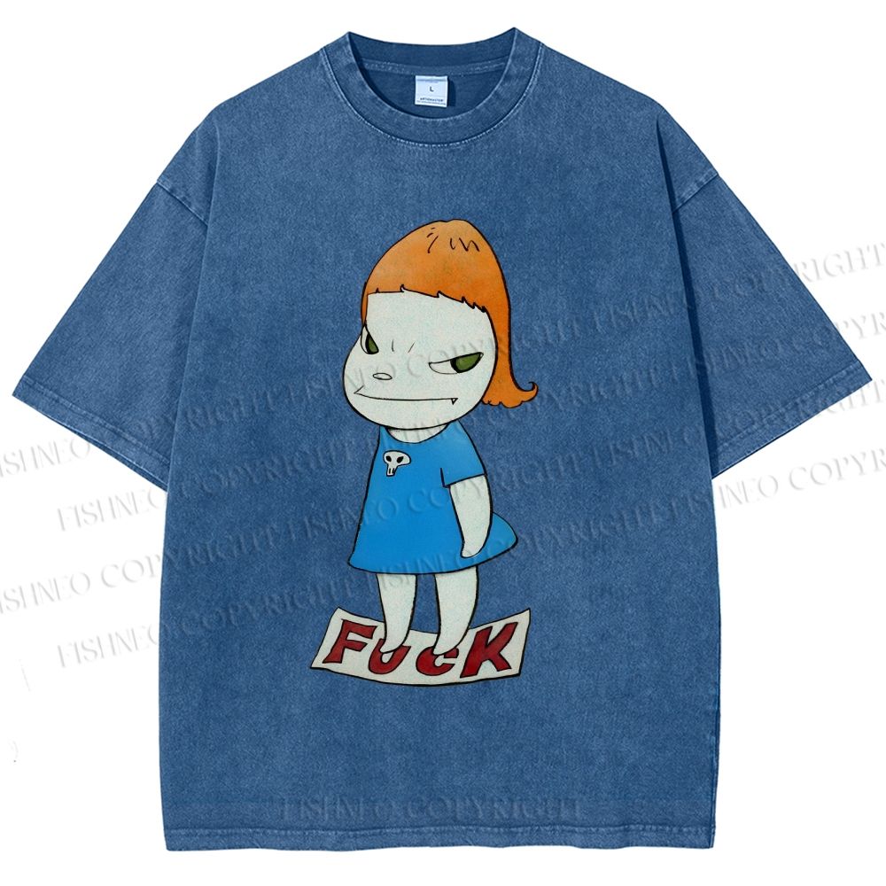 Unisex Yoshitomo Nara Fuck Girl Printed Washed Tee