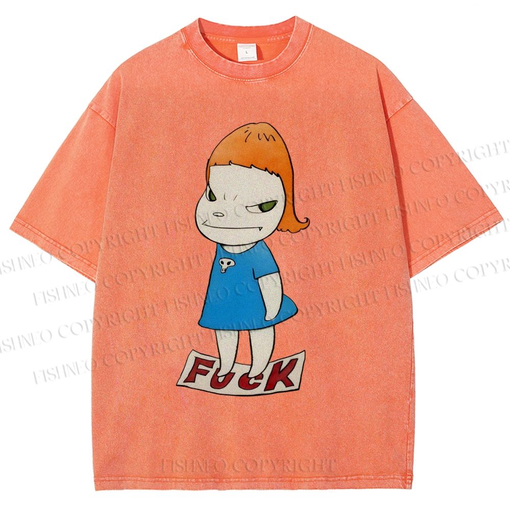 Unisex Yoshitomo Nara Fuck Girl Printed Washed Tee