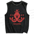 Unisex Octopus Printed Washed Tank Top