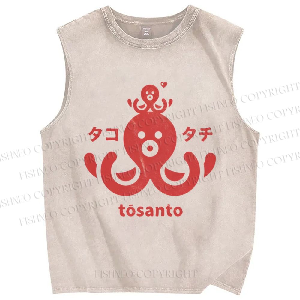 Unisex Octopus Printed Washed Tank Top