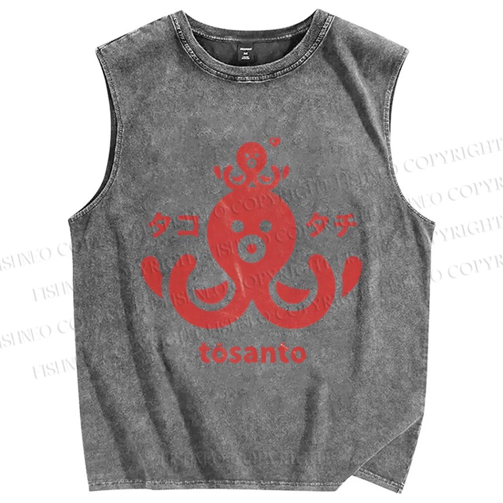 Unisex Octopus Printed Washed Tank Top