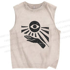 Unisex Art Eyes Hands Printed Washed Tank Top