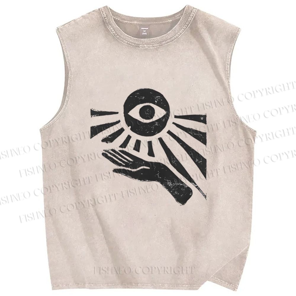 Unisex Art Eyes Hands Printed Washed Tank Top