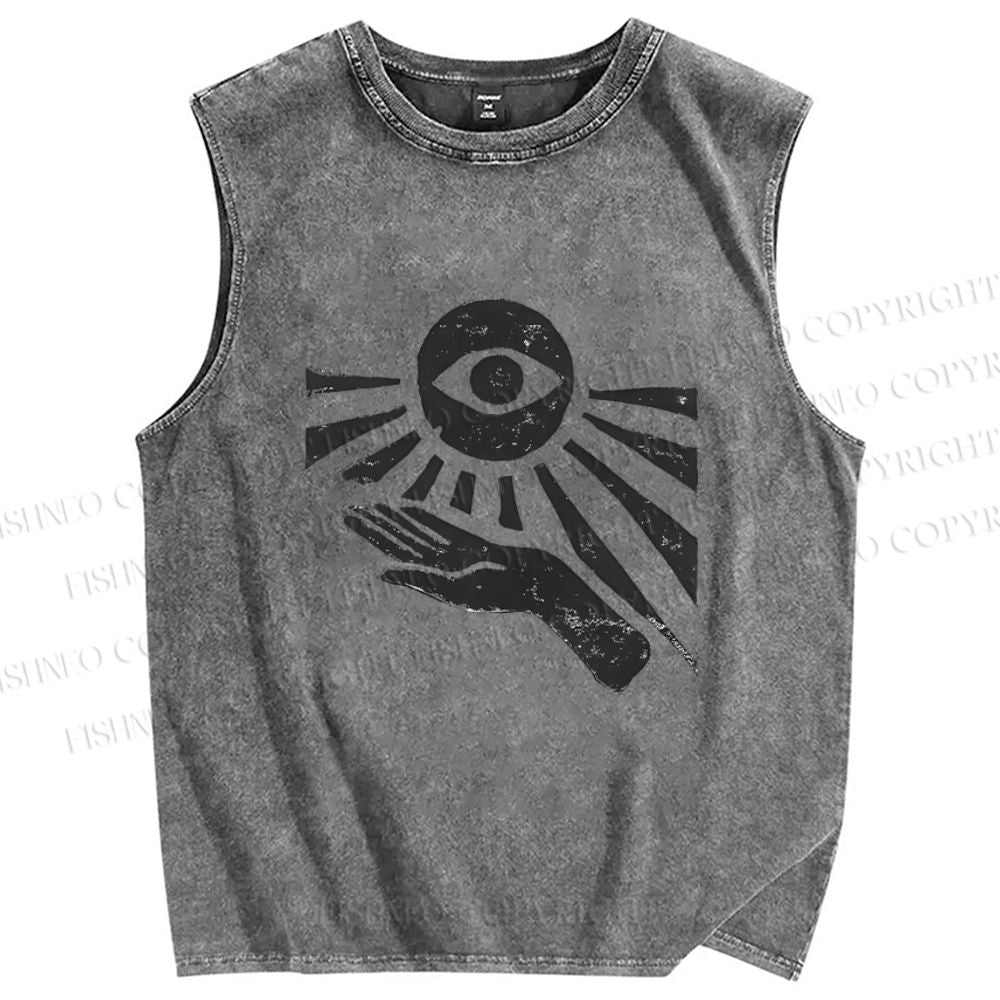 Unisex Art Eyes Hands Printed Washed Tank Top