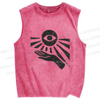 Unisex Art Eyes Hands Printed Washed Tank Top