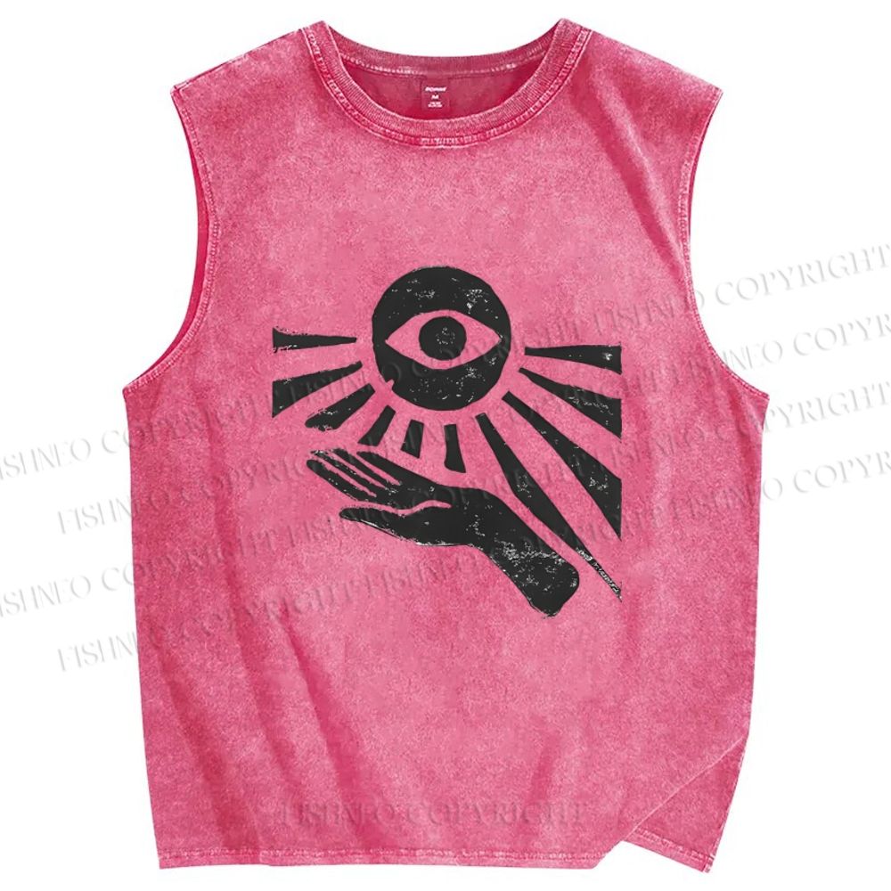 Unisex Art Eyes Hands Printed Washed Tank Top