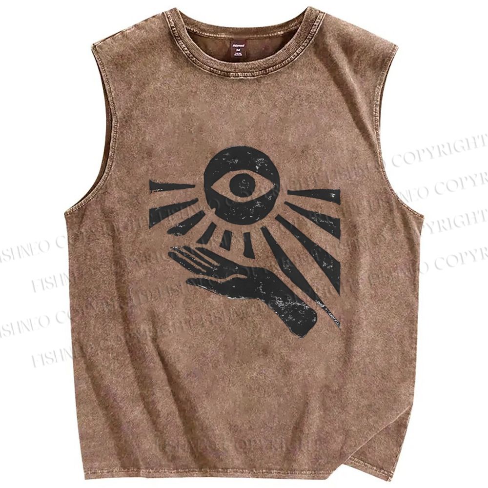 Unisex Art Eyes Hands Printed Washed Tank Top
