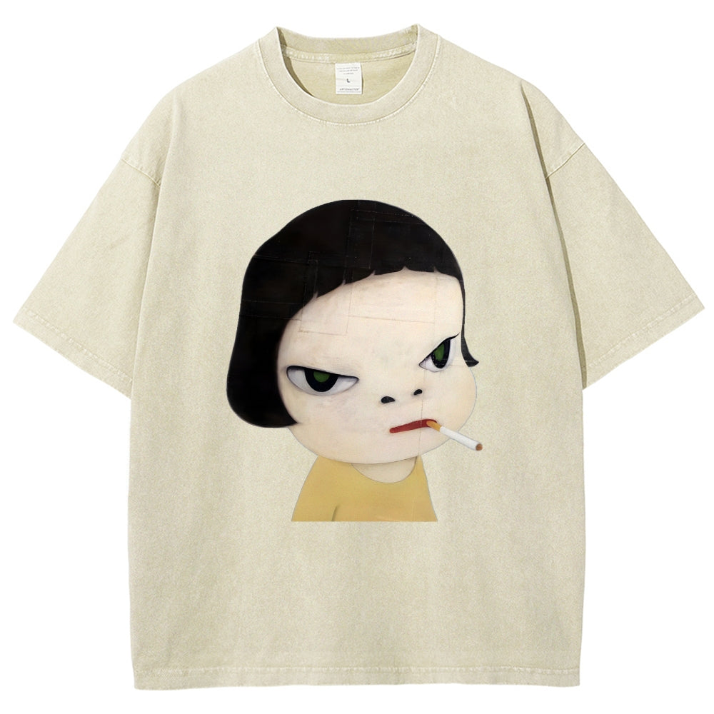 Too Young To Die Smoking Girl Washed T-Shirt