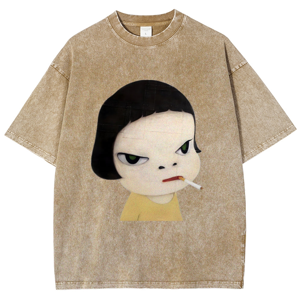 Too Young To Die Smoking Girl Washed T-Shirt