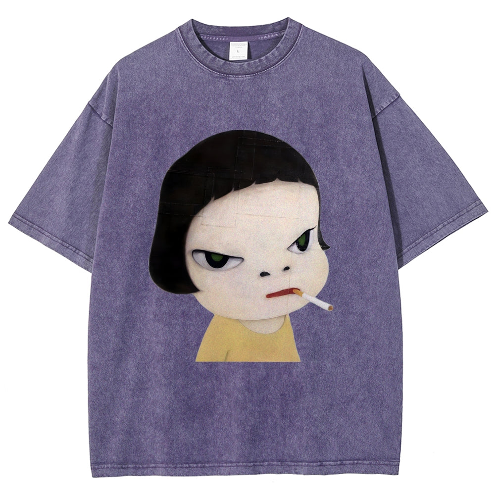 Too Young To Die Smoking Girl Washed T-Shirt