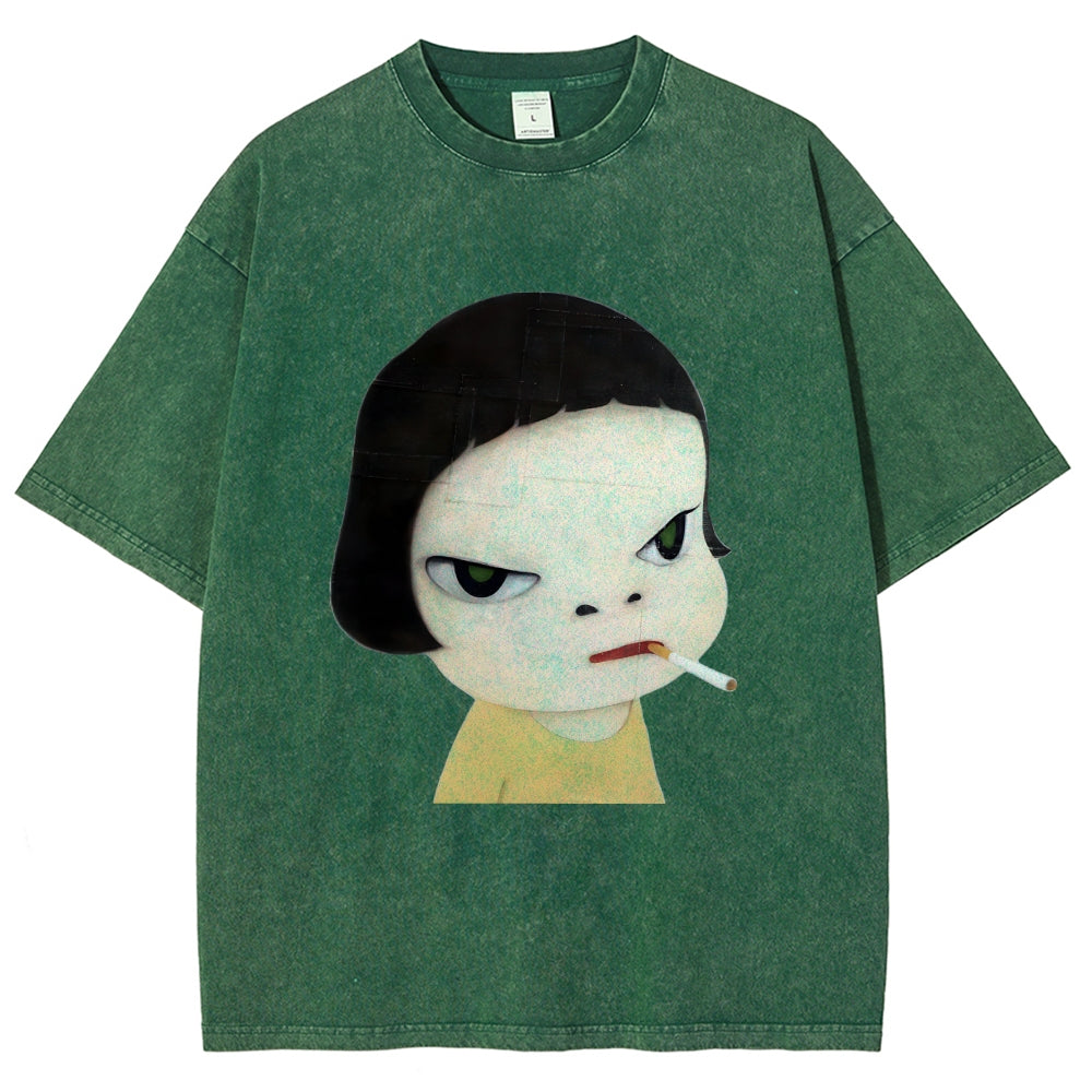 Too Young To Die Smoking Girl Washed T-Shirt