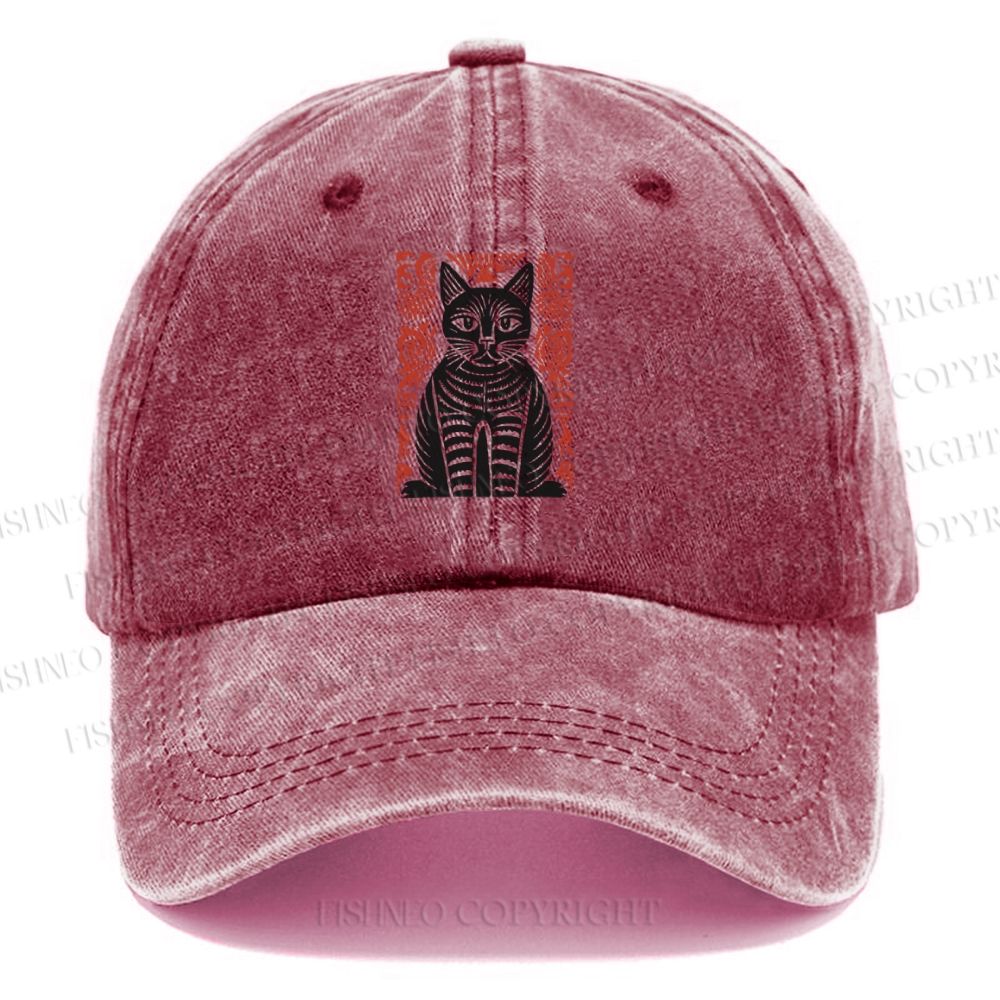 Unisex Vintage Black Cat Totem Casual Washed Cap