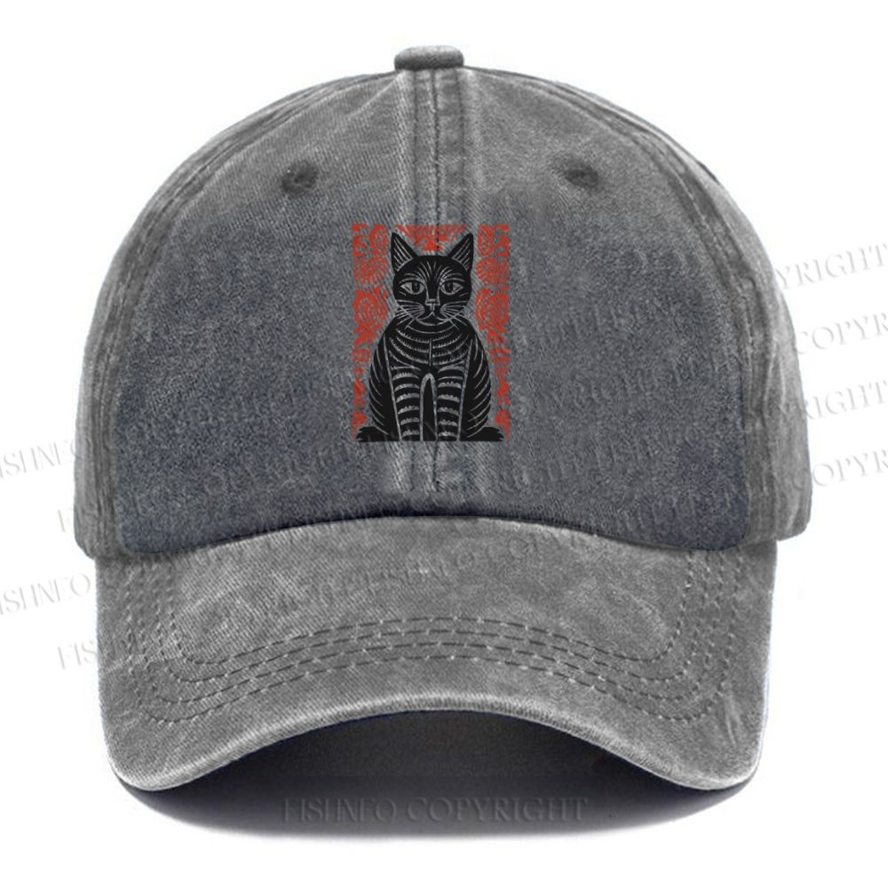 Unisex Vintage Black Cat Totem Casual Washed Cap