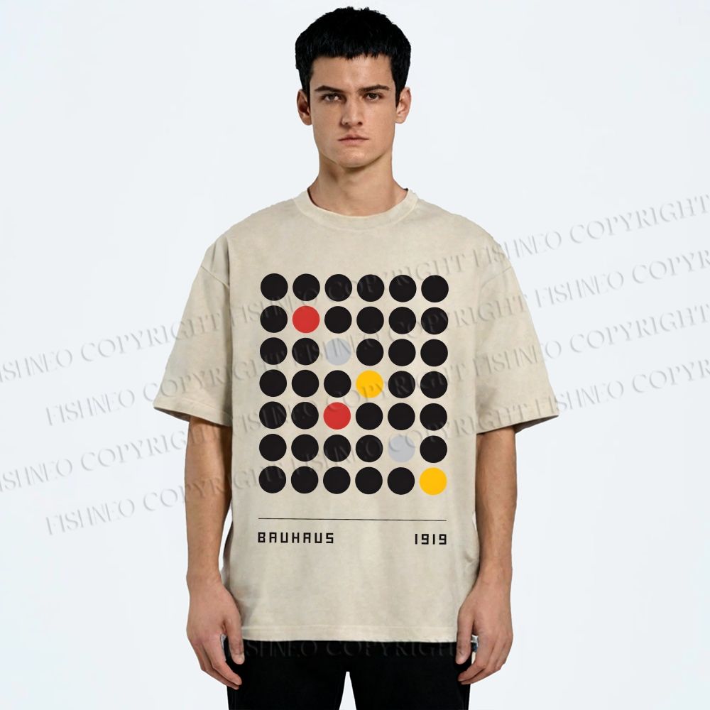 Unisex Bauhaus Geometric Circle Printed Washed Tee