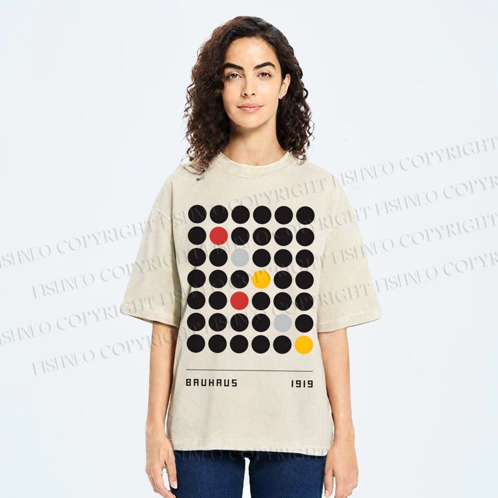 Unisex Bauhaus Geometric Circle Printed Washed Tee