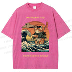Unisex The Great Wave Off Kanagawa Cat Printed Washed Tee