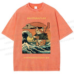 Unisex The Great Wave Off Kanagawa Cat Printed Washed Tee