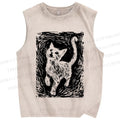 Unisex Printmaking Cat Printed Washed Tank Top