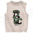 Unisex Christmas Cat String lights Printed Washed Tank Top