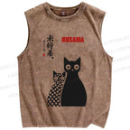 Unisex Yayoi Kusama Cat Printed Washed Tank Top