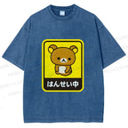 Unisex Rilakkuma Bear Reflecting Japanese Printed Washed Tee