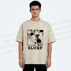 Unisex Meme Cat Slurp Printed Washed Tee