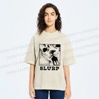 Unisex Meme Cat Slurp Printed Washed Tee