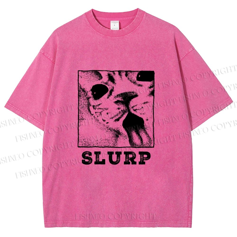 Unisex Meme Cat Slurp Printed Washed Tee