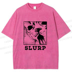 Unisex Meme Cat Slurp Printed Washed Tee