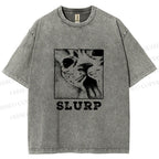 Unisex Meme Cat Slurp Printed Washed Tee