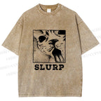Unisex Meme Cat Slurp Printed Washed Tee
