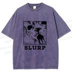 Unisex Meme Cat Slurp Printed Washed Tee