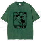 Unisex Meme Cat Slurp Printed Washed Tee
