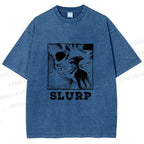 Unisex Meme Cat Slurp Printed Washed Tee