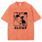 Unisex Meme Cat Slurp Printed Washed Tee