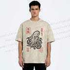 Unisex Vintage Octopus Japanese Printed Washed Tee