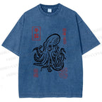 Unisex Vintage Octopus Japanese Printed Washed Tee