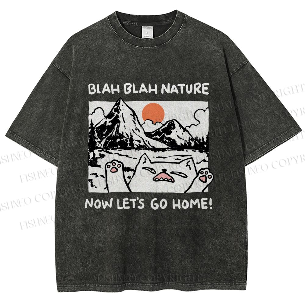 Unisex Let's Go Home Cat Printed Washed Tee