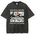 Unisex Let's Go Home Cat Printed Washed Tee