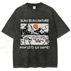 Unisex Let's Go Home Cat Printed Washed Tee