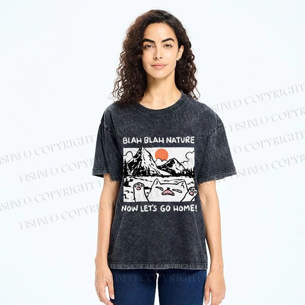 Unisex Let's Go Home Cat Printed Washed Tee