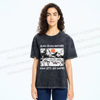 Unisex Let's Go Home Cat Printed Washed Tee