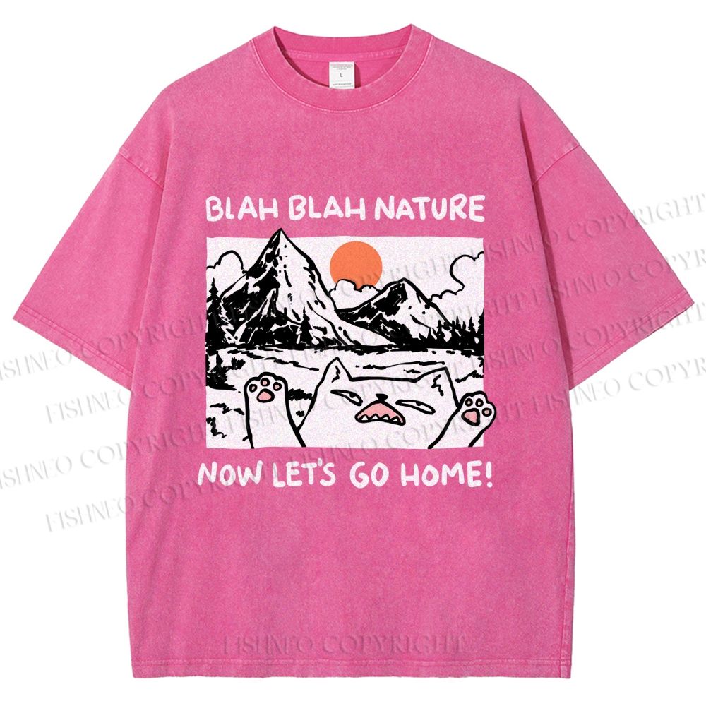 Unisex Let's Go Home Cat Printed Washed Tee